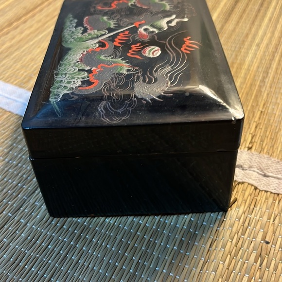Chinese Inspired Black Wooden Trinket Box w/ Vibrant Hand Painted Dragon Design - Picture 7 of 12